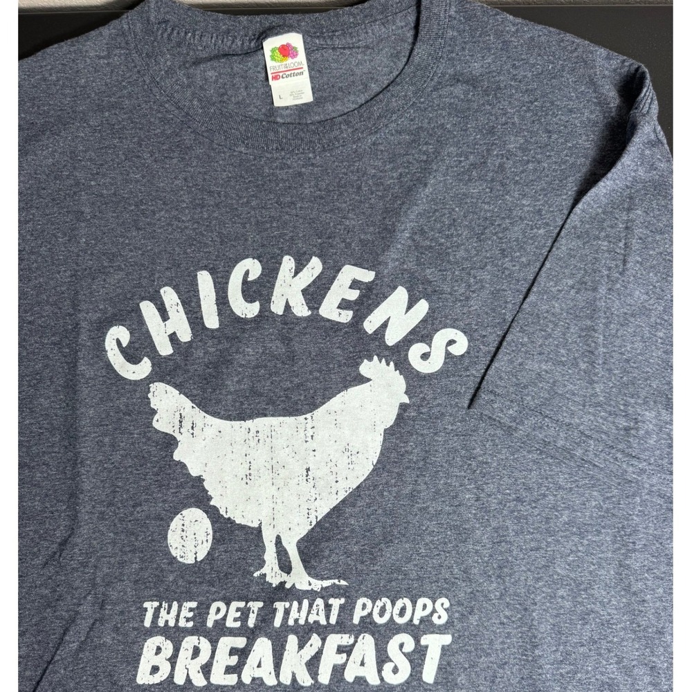 Fruit of‎ the Loom Chickens The Pet That Poops Breakfast Graphic T-Shirt Navy L